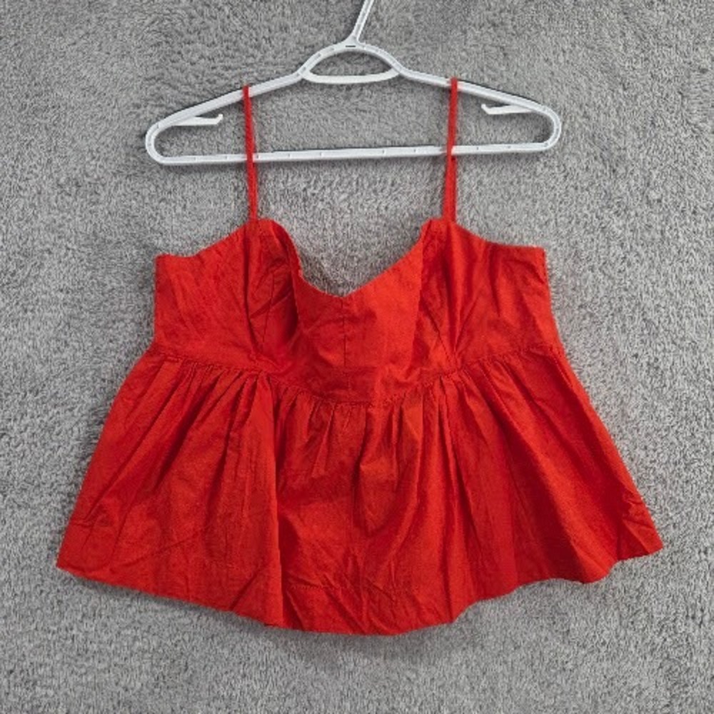 J.Crew Babydoll Tank Top Women's Large Orange Red Cotton Peplum Cami Strappy NWT